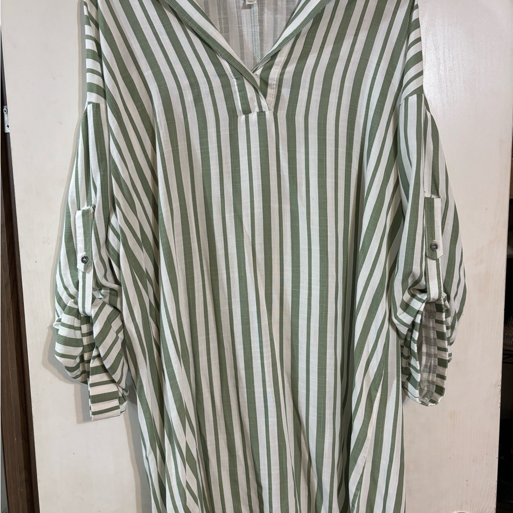 Green and White Striped Blouse